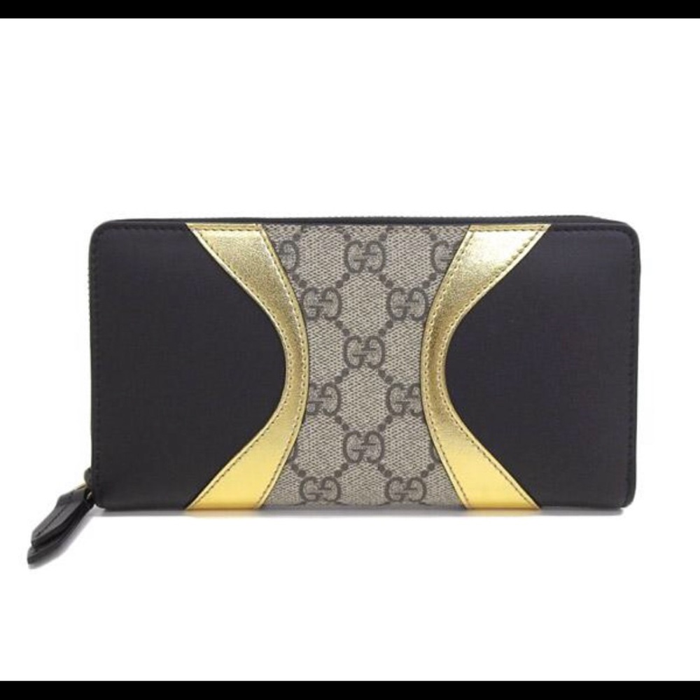 Gucci GG Supreme Tri Print Wallet in Gold & Black